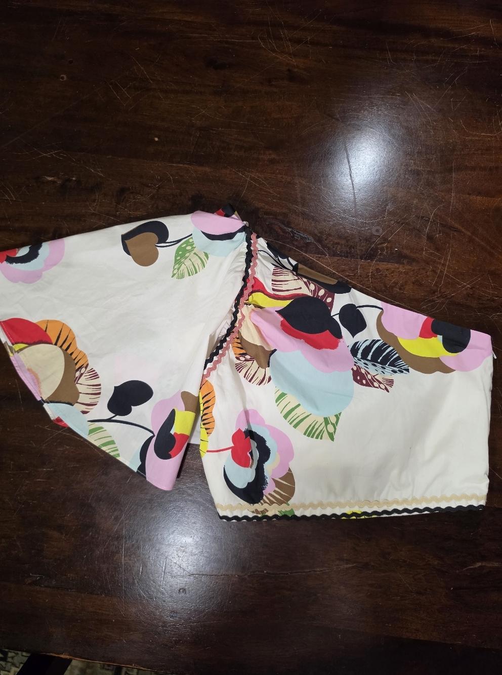 Zara Pink Red Black Cream One-Shoulder Top